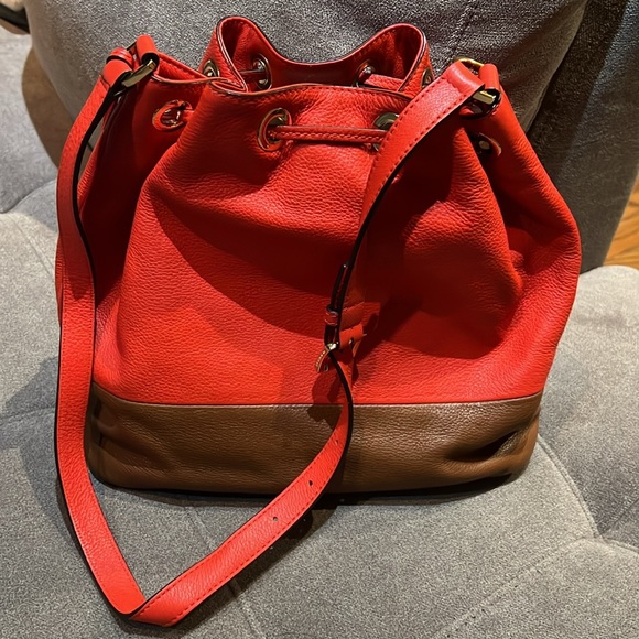 Women’s Michael Kors Large Draw String Bucket Bag - Red Orange/Brown - Picture 2 of 6